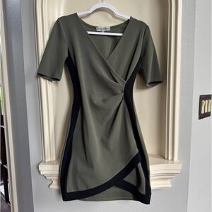 Almost Famous Juniors Olive Green And Black Dress Size Medium Wrap Bodycon
